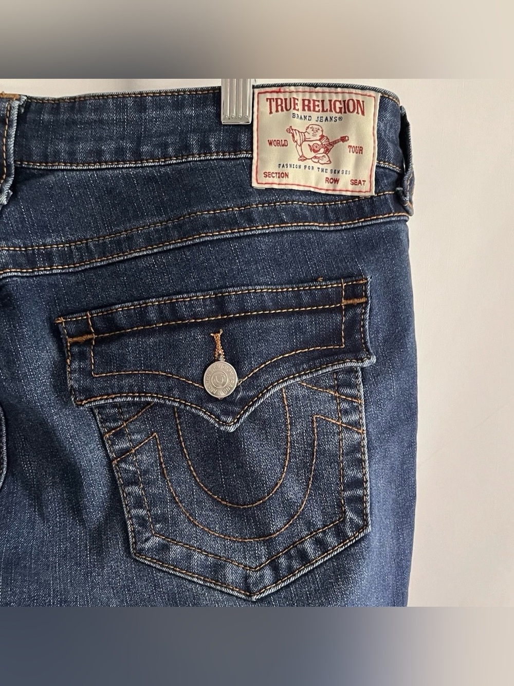 True Religion Women's Joey Midrise Flare Flap Dark Wash Blue Stretch Jeans 36x30 - Picture 5 of 13